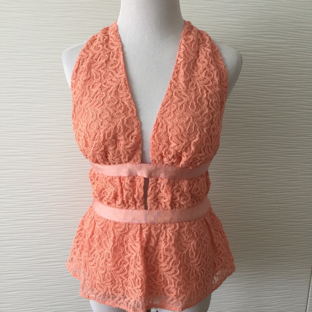 Bebe Lace Deep V in Coral